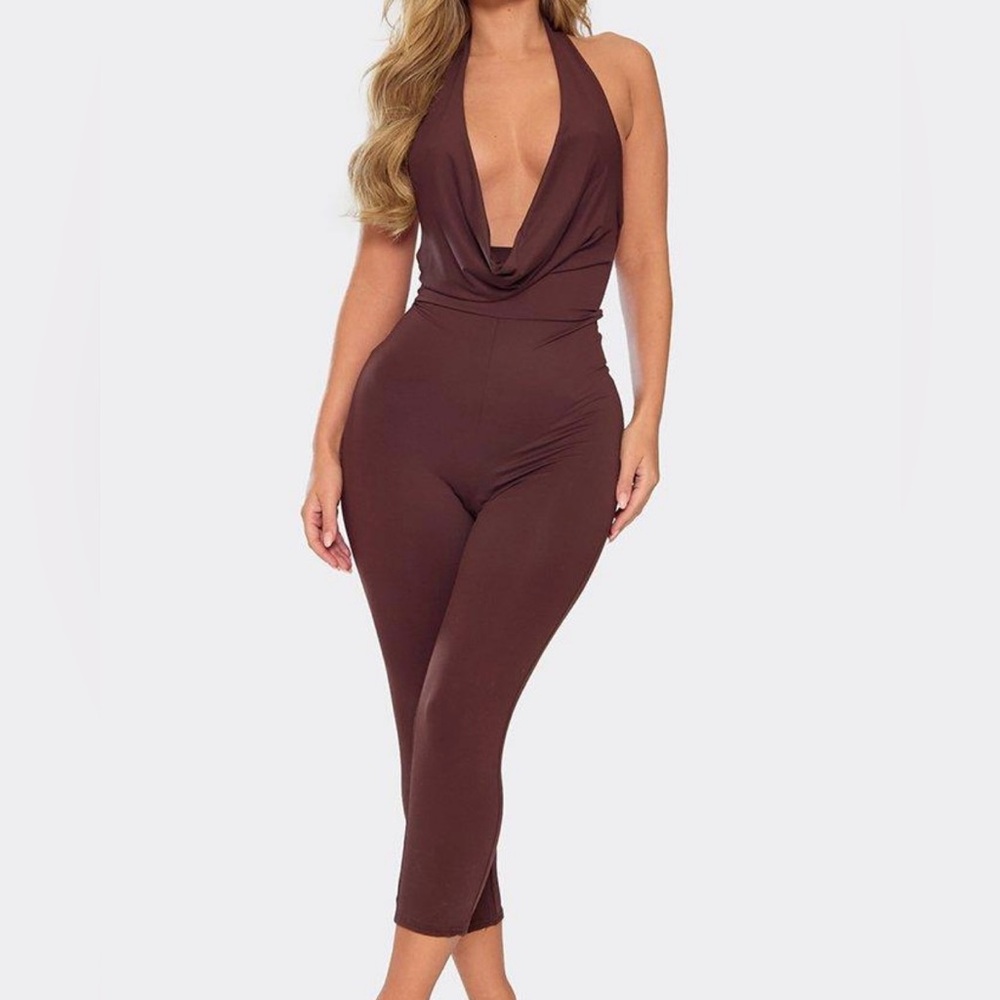 Cowl neck capri jumpsuit